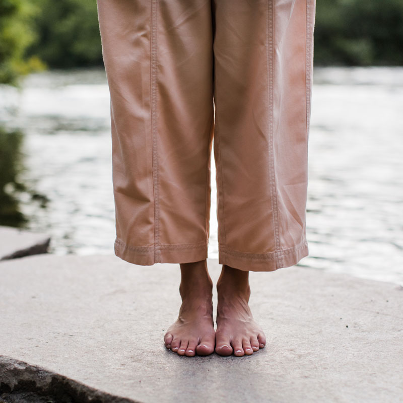 A barefoot woman